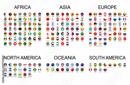 Vector set official national flags of the world. Country round shape flags collection with detailed emblems. photo