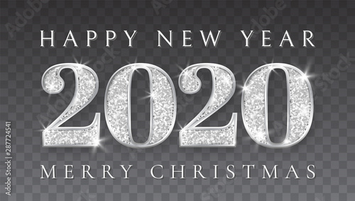 Happy New Year and Marry Christmas 2020, silver numbers design of greeting card, Xmas , Vector illustration photo