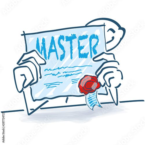 Strichmännchen mit Auszeichnungen und Master in der Hand
