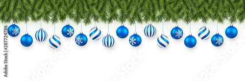 Festive Christmas or New Year garland. Christmas Tree Branches. Holiday's Background. Vector illustration