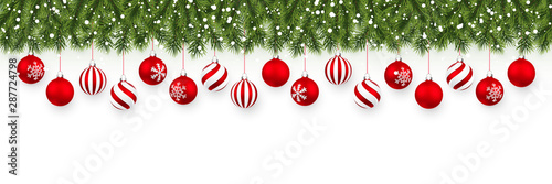 Festive Christmas or New Year garland. Christmas Tree Branches. Holiday's Background. Vector illustration