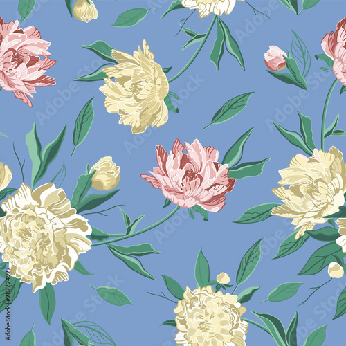 Wallpaper Mural Seamless Floral Pattern with Peonies.  Torontodigital.ca