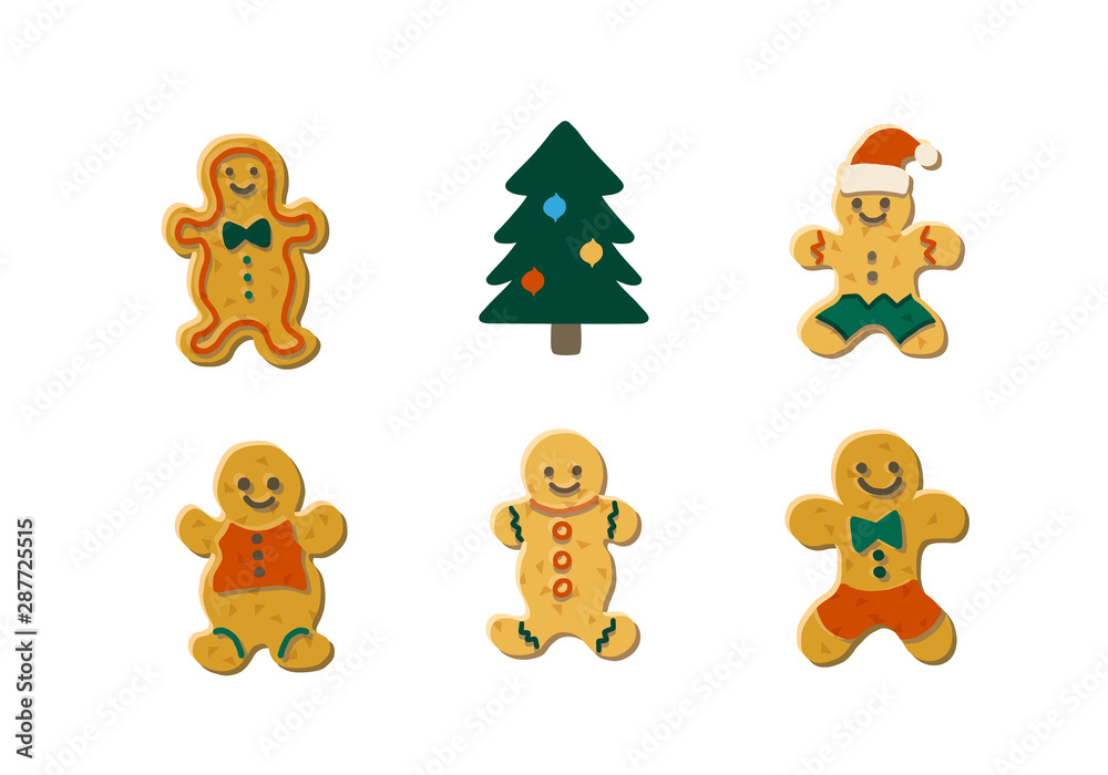 Set of cute gingerbread cookies for christmas. Isolated on white background. Vector illustration. Set of cute gingerbread cookies for christmas. Isolated on white background. Vector illustration.