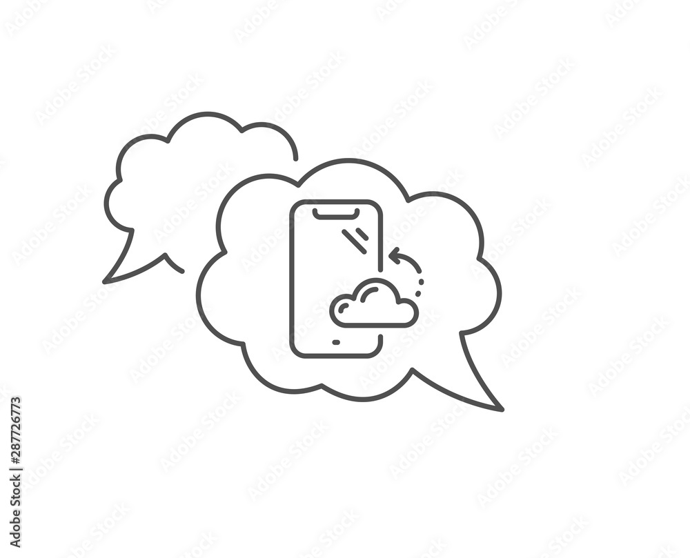 Smartphone cloud line icon. Chat bubble design. Phone backup sign. Mobile device symbol. Outline concept. Thin line smartphone cloud icon. Vector Smartphone cloud line icon. Chat bubble design. Phone backup sign. Mobile device symbol. Outline concept. Thin line smartphone cloud icon. Vector