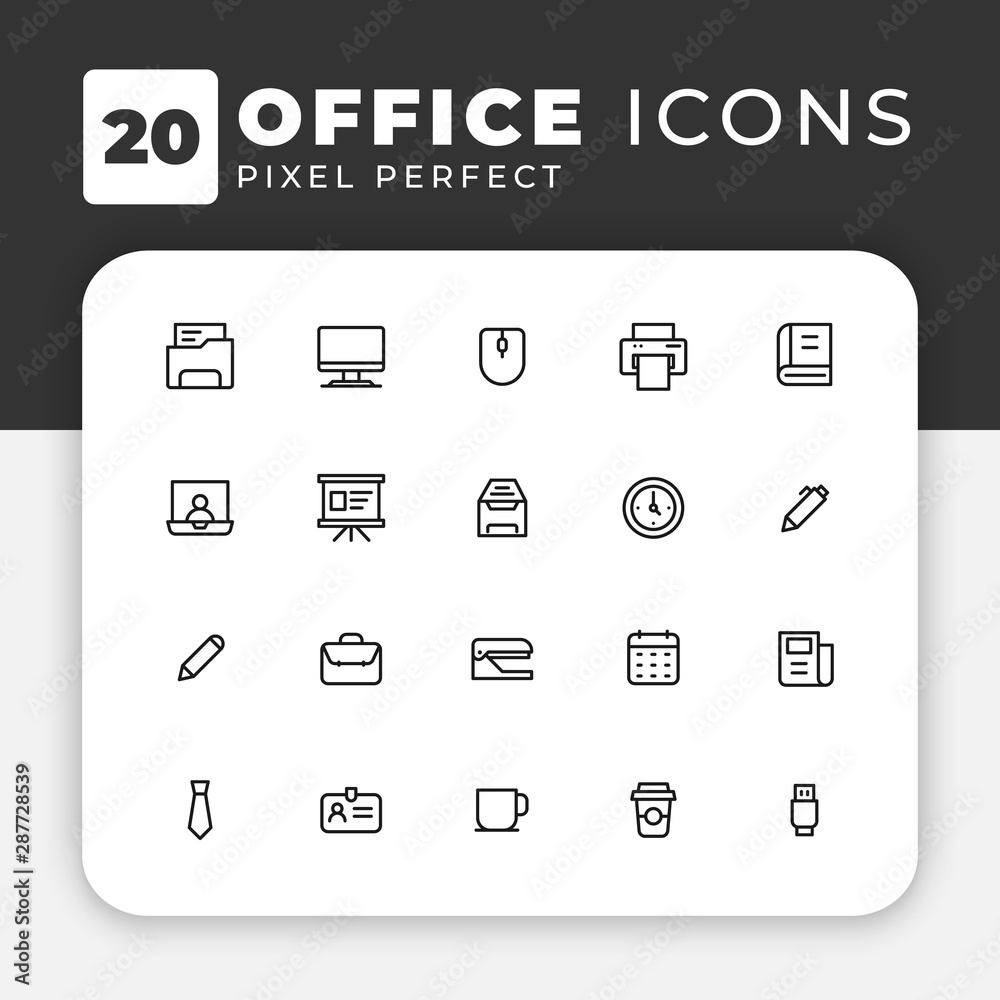 Fototapeta premium Set Vector Flat Line Icons Office and Business