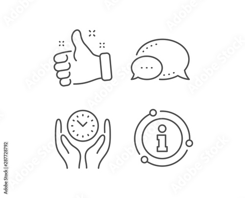 Safe time line icon. Chat bubble, info sign elements. Clock sign. Office management symbol. Linear safe time outline icon. Information bubble. Vector