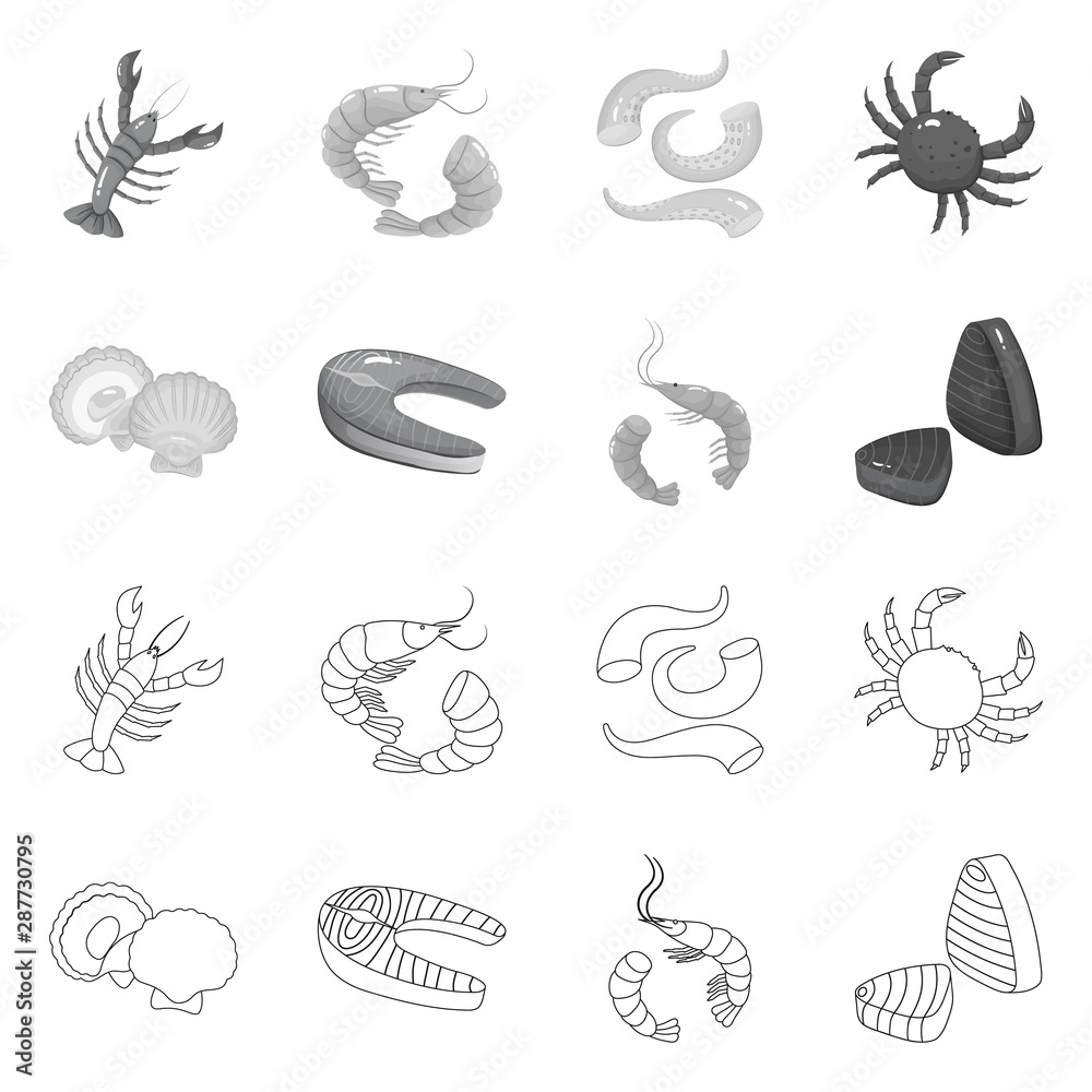 Isolated object of fresh and restaurant icon. Collection of fresh and marine vector icon for stock.