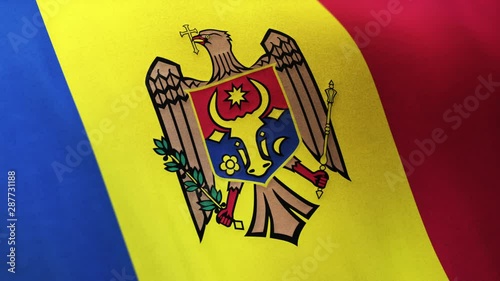 Moldova national flag seamlessly waving on realistic satin texture 29.97FPS photo