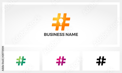 Hashtag Symbol With Lightbub In The Middle Logo