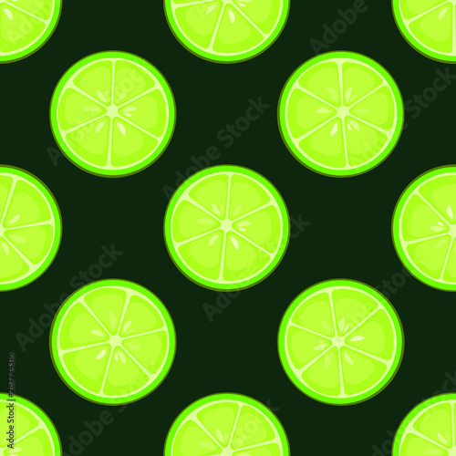 Seamless pattern with lime slices on dark green background for fabric, wallpaper, tableclothes, web design. photo