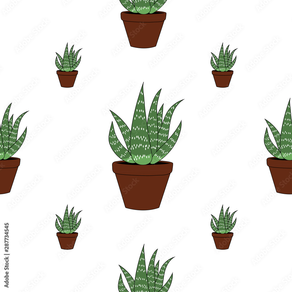 Fototapeta premium aloe vera cartoon. vector seamless pattern