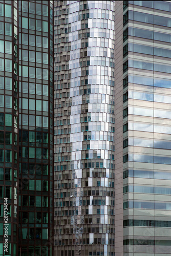 Detail of a modern glass building in Paris, France