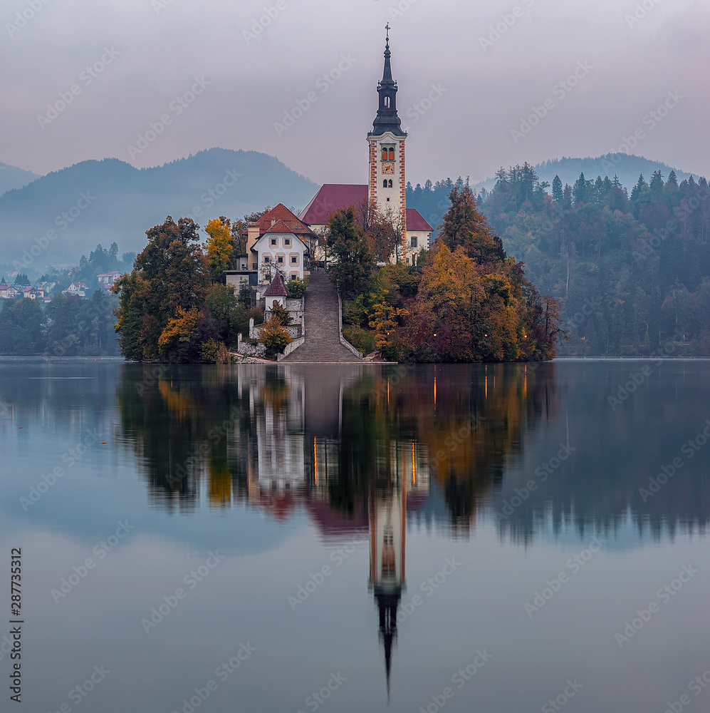 Little island on lake bled. Slovenia. Church. Tourist