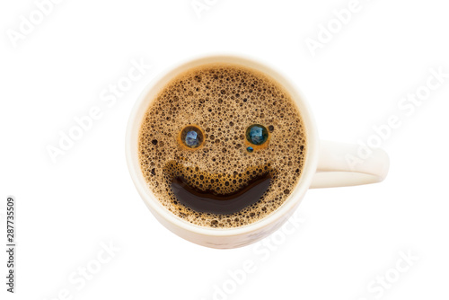 smile face cream coffee on white background.isolate
