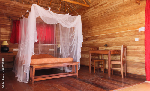 Mosquito net on the bed photo