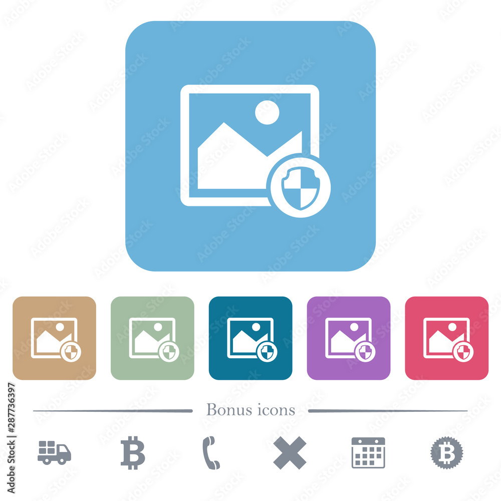 Protect image flat icons on color rounded square backgrounds Protect image flat icons on color rounded square backgrounds