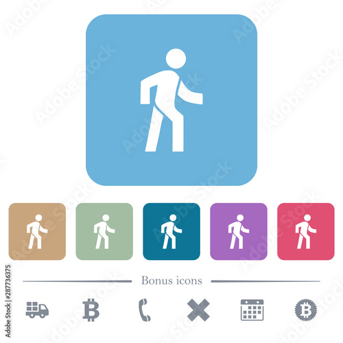 Man walking right flat icons on color rounded square backgrounds