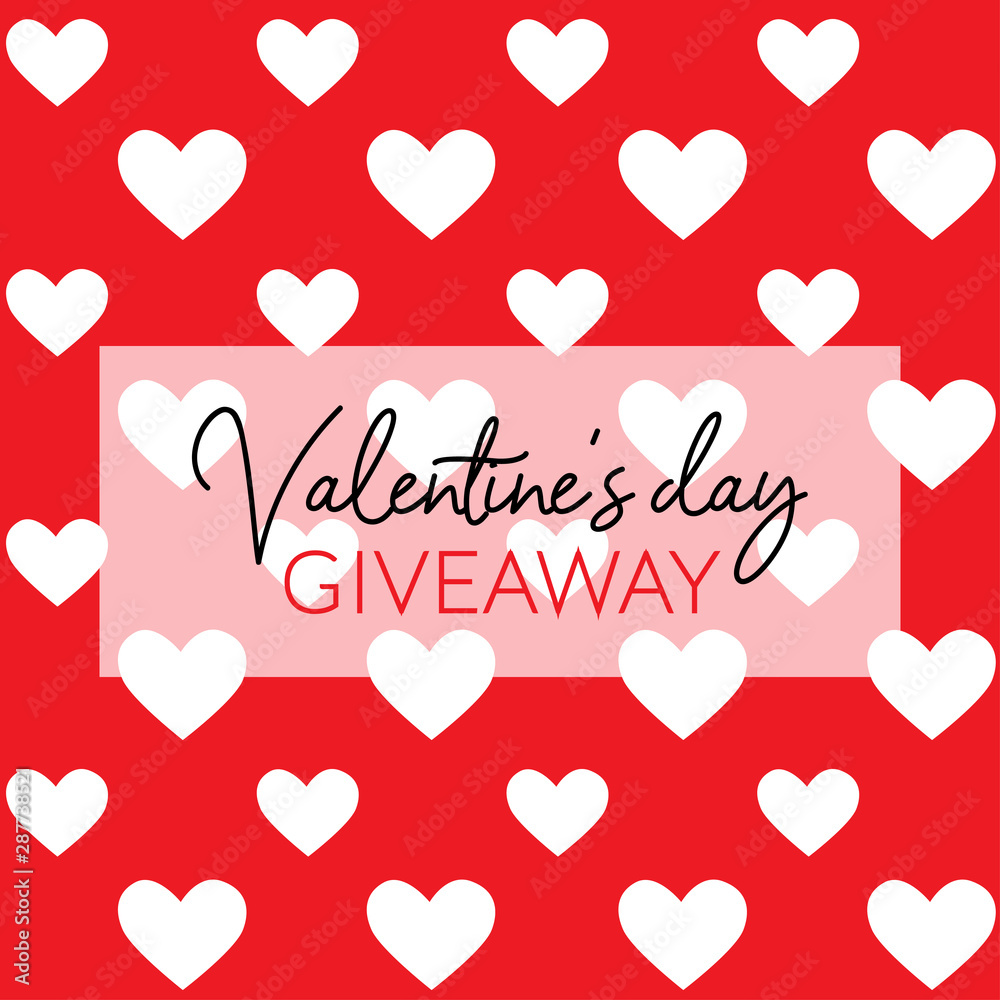 Valentine's day social media banner with white hearts on the red background. Vector giveaway template for online contest with prize