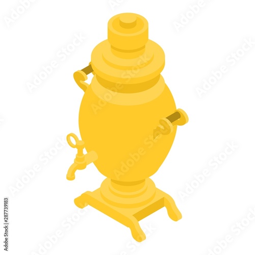 Golden samovar icon. Isometric of golden samovar vector icon for web design isolated on white background