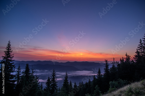 The sky at dawn in the mountains