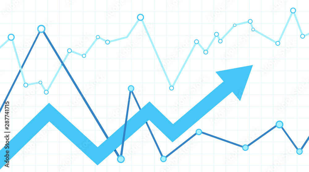 Abstract financial chart with blue arrow. Stock arrow move up. White background. Abstract financial chart with blue arrow. Stock arrow move up. White background.