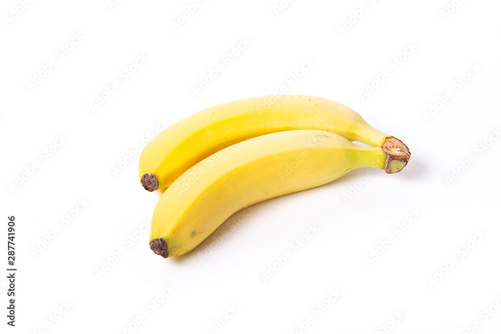 two yellow bananas isolated on white background. Idea for healthy diet breakfast. two yellow bananas isolated on white background. Idea for healthy diet breakfast.