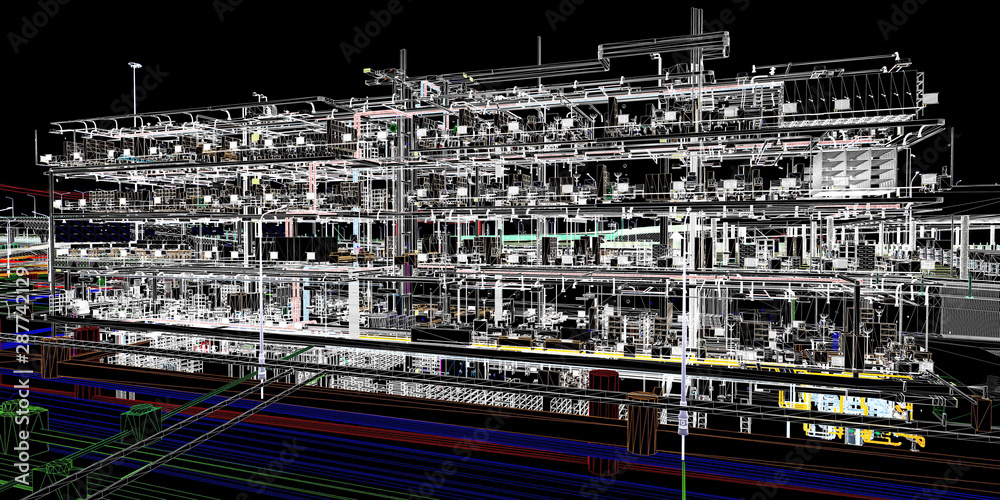 Digital BIM model conceptual visualization of the utilities of the building	