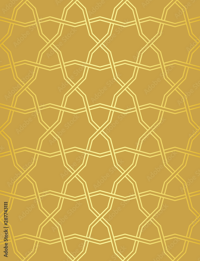 Fototapeta premium Symmetrical abstract vector background in arabian style made of gold geometric line.