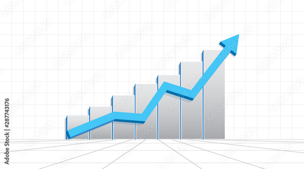 Increase concept. Blue stock arrow going up Increase concept. Blue stock arrow going up