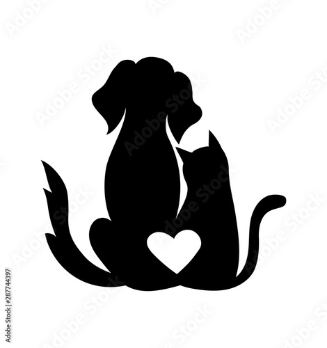 Veterinary logo. Illustration for pet shop. Drawing with pets. Stylized logo with a dog and a cat.