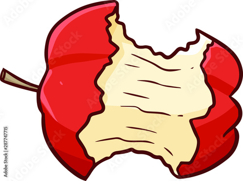 Cute and funny leftover apple in cartoon style horizontal pose