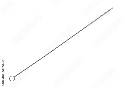 Straight metal straw cleaner on a white background