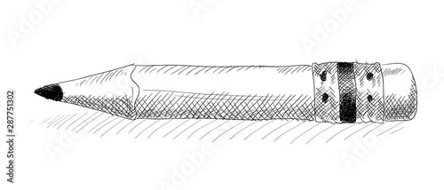 A simple pencil with an eraser on the end. Primitive pencil sketch isolated on white background.