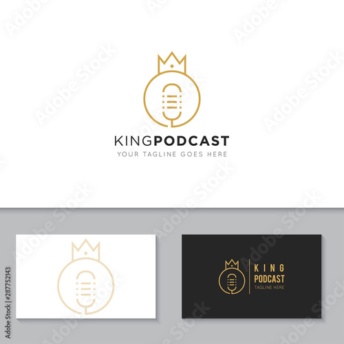 crown podcast radio logo and icon vector illustration design template
