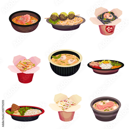 Set of asian fast food. Vector illustration on a white background.
