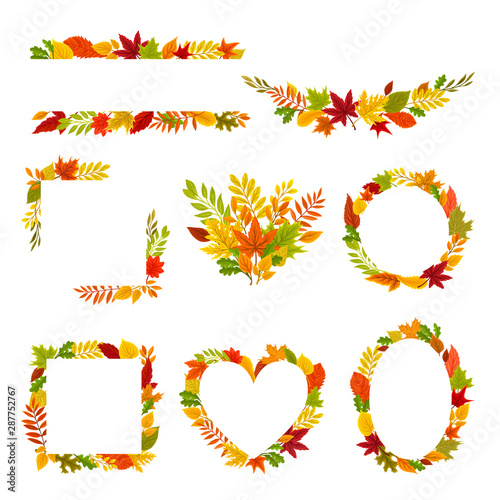 Set of autumn frames and compositions. Vector illustration on a white background.