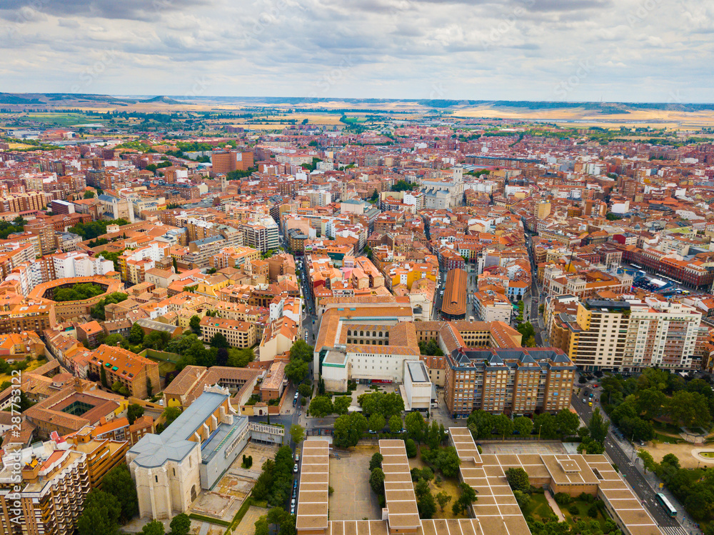Aerial view of Valladolid cityscape with a modern apartment buildings
