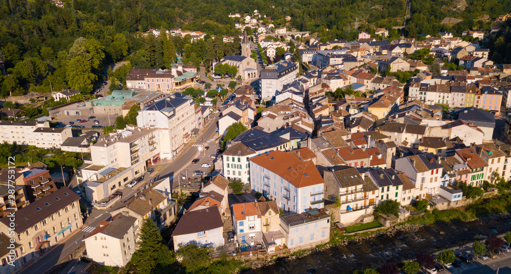 Ax-les-Thermes with buildings and The Lauze river in  France