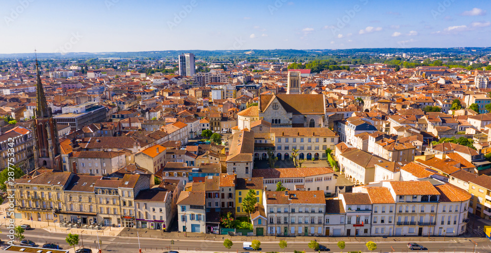 Panoramic view from the drone on the city Agen. France