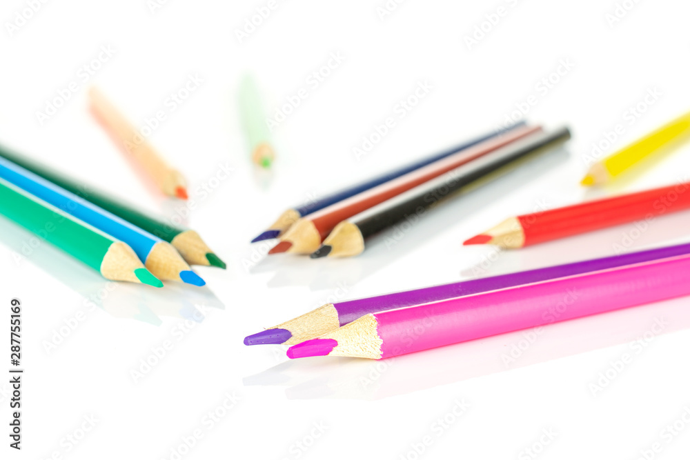 Lot of whole colored pencil isolated on white background Lot of whole colored pencil isolated on white background
