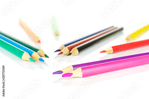 Lot of whole colored pencil isolated on white background