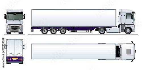 Vector cargo semi truck template isolated on white