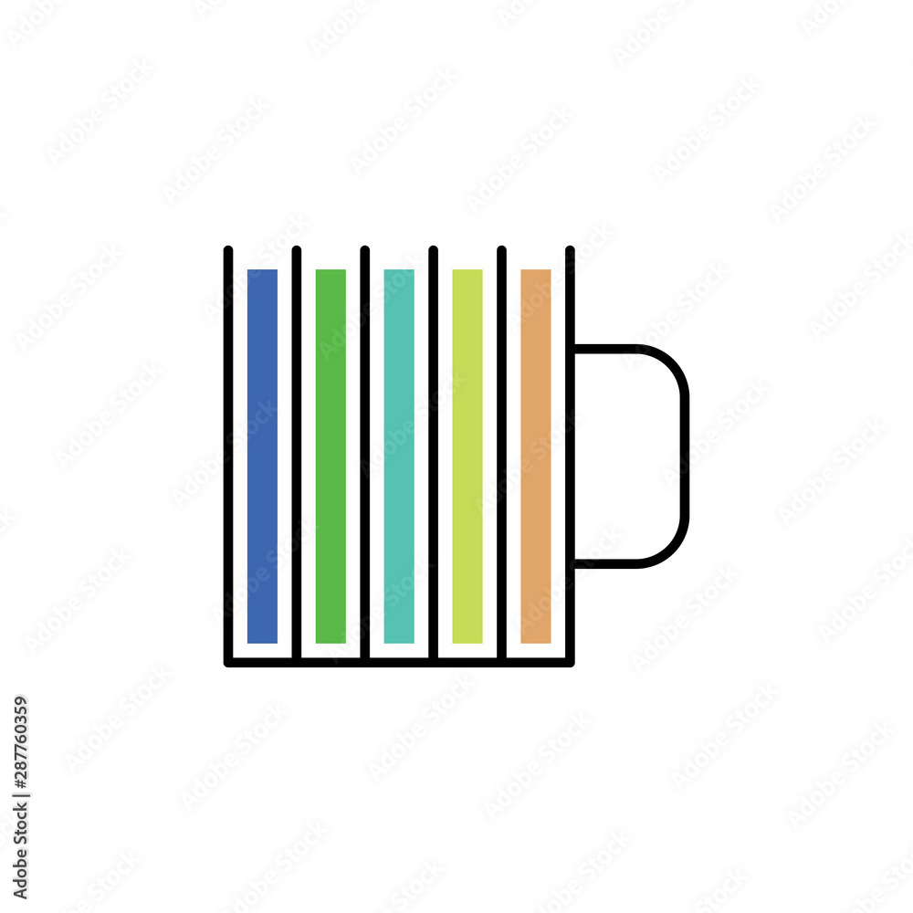 Obraz premium Cup with multicolored stripes icon in a linear style on a white background.