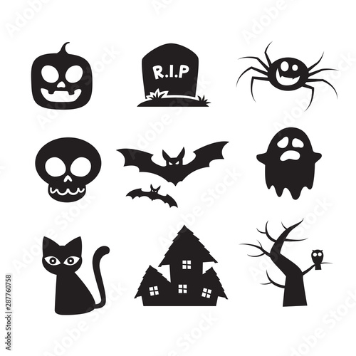 Halloween icons silhouette collection, vector