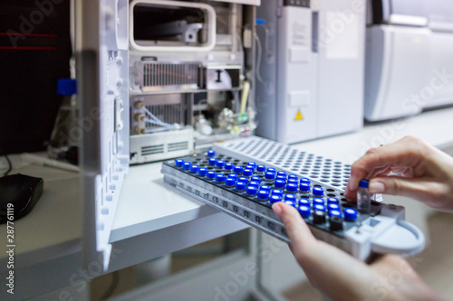 The laboratory scientist prepares samples for download to High-performance Liquid Chromatograph Mass Spectrometr.