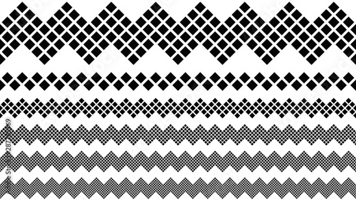 Geometrical square pattern page divider line set - abstract black and white vector graphic design elements