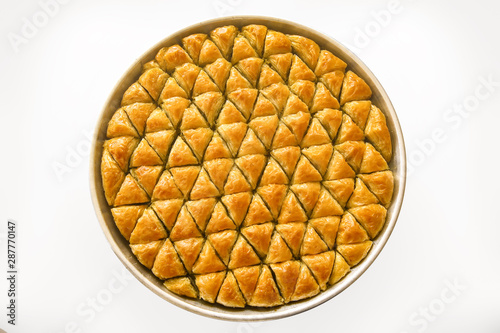 Konstfotografi baklava tray on a white background
