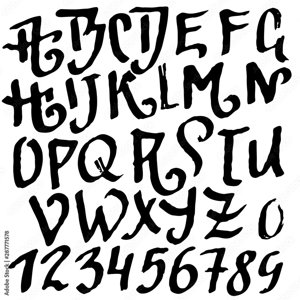 Hand drawn brush font. Modern brush lettering. Grunge style alphabet. Vector illustration. Hand drawn brush font. Modern brush lettering. Grunge style alphabet. Vector illustration.
