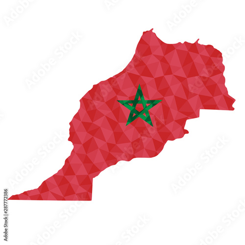 Fotografiet Polygonal flag of Morocco on contour of the country map