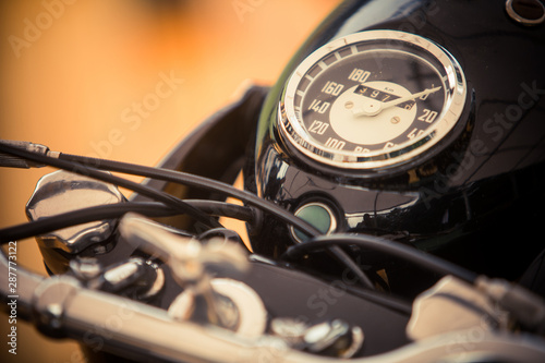 Speedometer gauge of a vintage motorcycle
